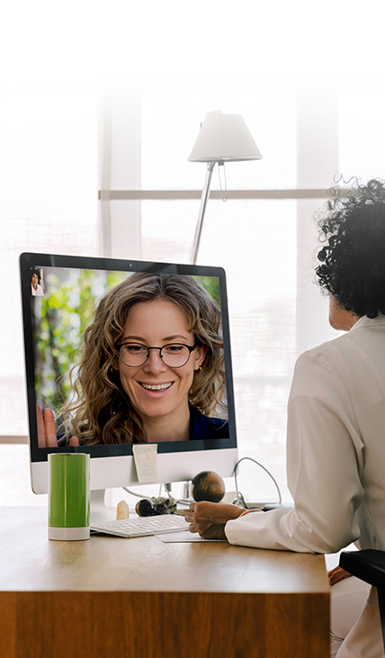 Woman having a telemedicine consultation about migraine